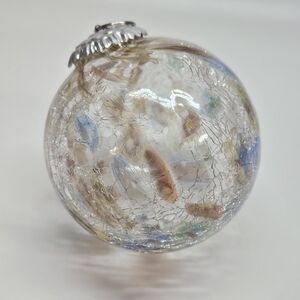 Millefiori Crackle Hand Blown Clear Glass Round Ball Holiday Ornament